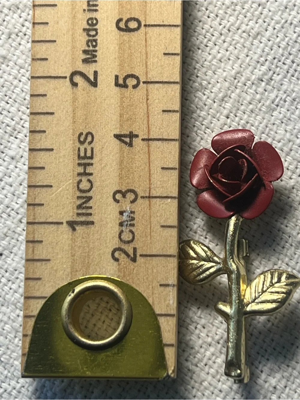 Vintage 1960s Red Rose Gold Tone Floral Brooch Pin Mid Century Romantic